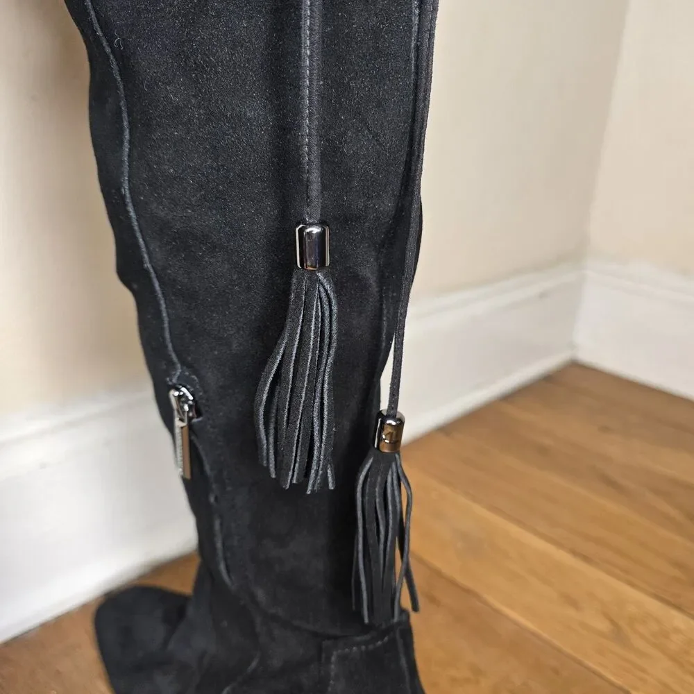 Karl Lagerfeld Paris Women's Razo Over-The-Knee Suede Boots Black Size 10M